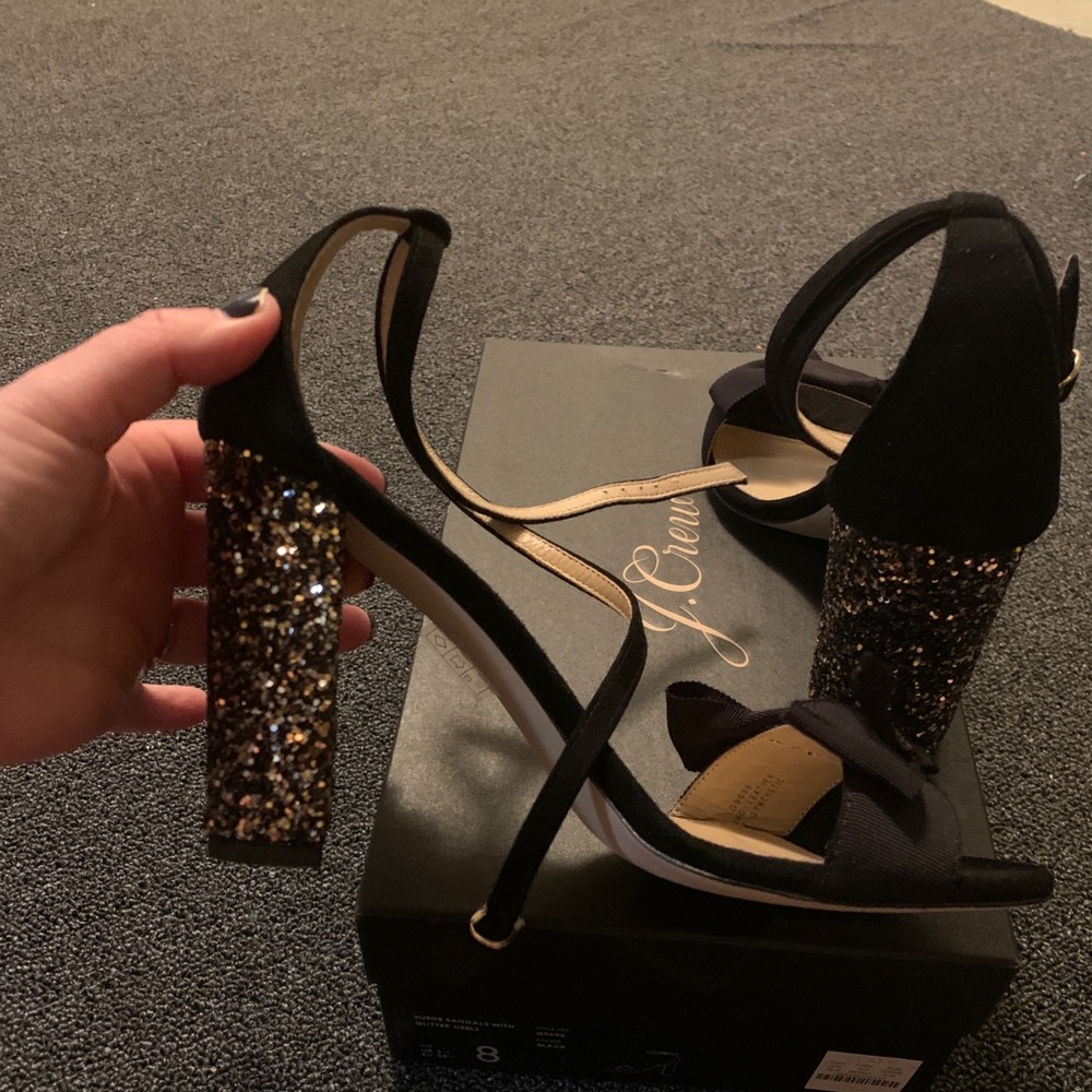 BNIB J Crew block heeled sandals with glitter heel